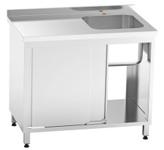 Nerezový dřez vpravo se skříňkou, posuvné dveře, 100×70×85 cm (dřez 40×50×30 cm)