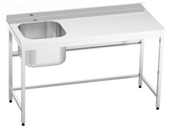 Nerezový stůl s lisovaným dřezem vlevo 180×70×85 cm (dřez 50×40×30 cm)