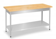 GG Nerezový stůl s dřevěnou deskou a policí 1400x600x850mm