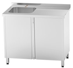 Nerezový dřez vlevo se skříňkou, křídlové dveře, 120×70×85 cm (dřez 50×50×30 cm)