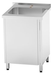 Nerezový dřez se skříňkou, křídlové dveře, 60×70×85 cm (dřez 40×50×30 cm)