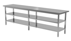 Nerezový prostorový stůl s dvoupolicí 170×70×85 cm