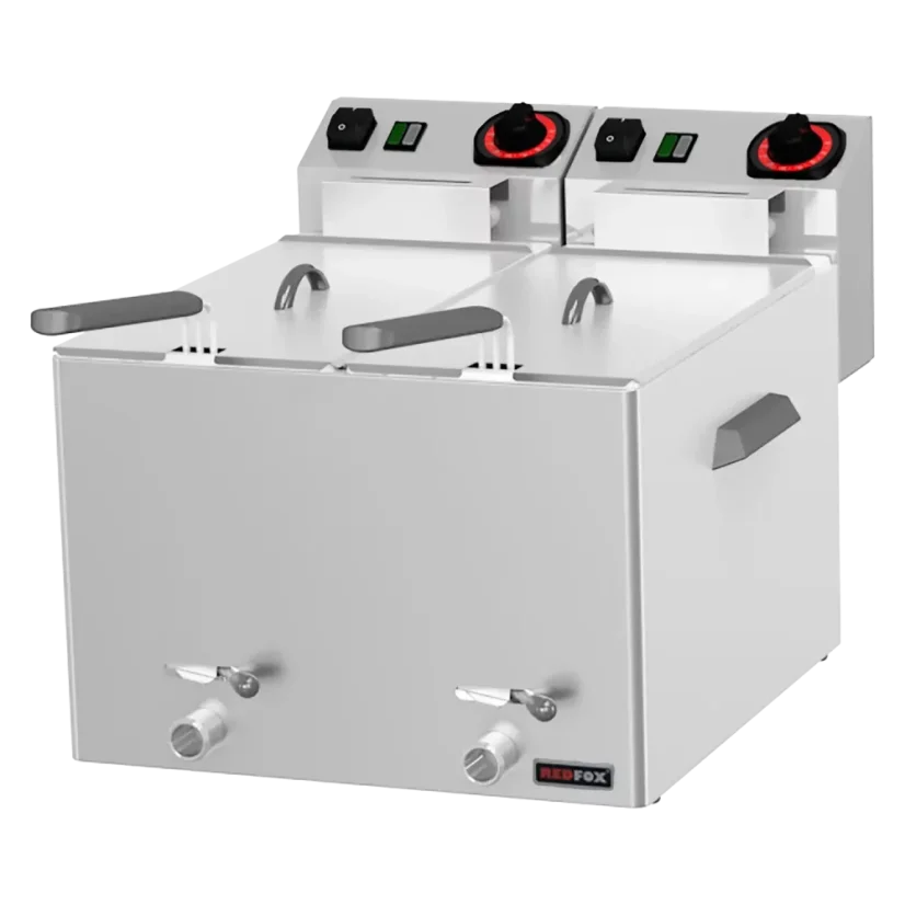 Fritéza na ryby elektrická dvojitá 0,43 kW/l, 8+8 l stolní s výpustí 230 V | REDFOX - FE 88 V