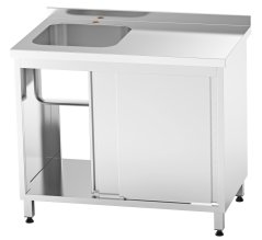 Nerezový dřez vlevo se skříňkou, posuvné dveře, 100×70×85 cm (dřez 40×50×30 cm)