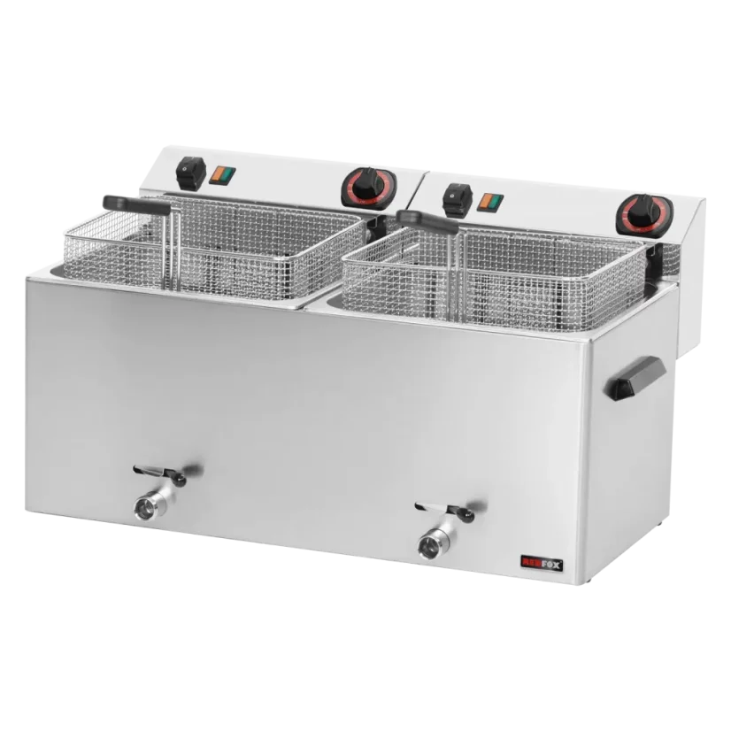 Fritéza elektrická dvojitá 0,74 kW/l, 11+11 l stolní s výpustí 400 V | REDFOX - FE 1010 T