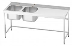 Nerezový stůl s dvojdřezem vlevo , lisovaný, dřez 50x40x30cm, zadní lem, 1800x700x850mm, nový - doprodej