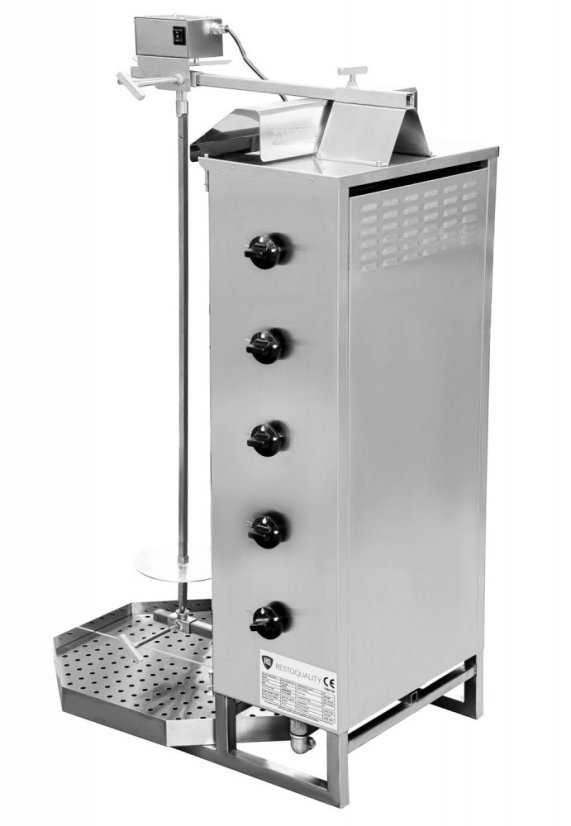 Gril na gyros a kebab, plynový, 5 hořáků, kapacita 80kg KLG222