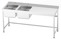 Nerezový stůl se svařovaným dvojdřezem vlevo 140×60×85 cm (2× dřez 40×40×30 cm)