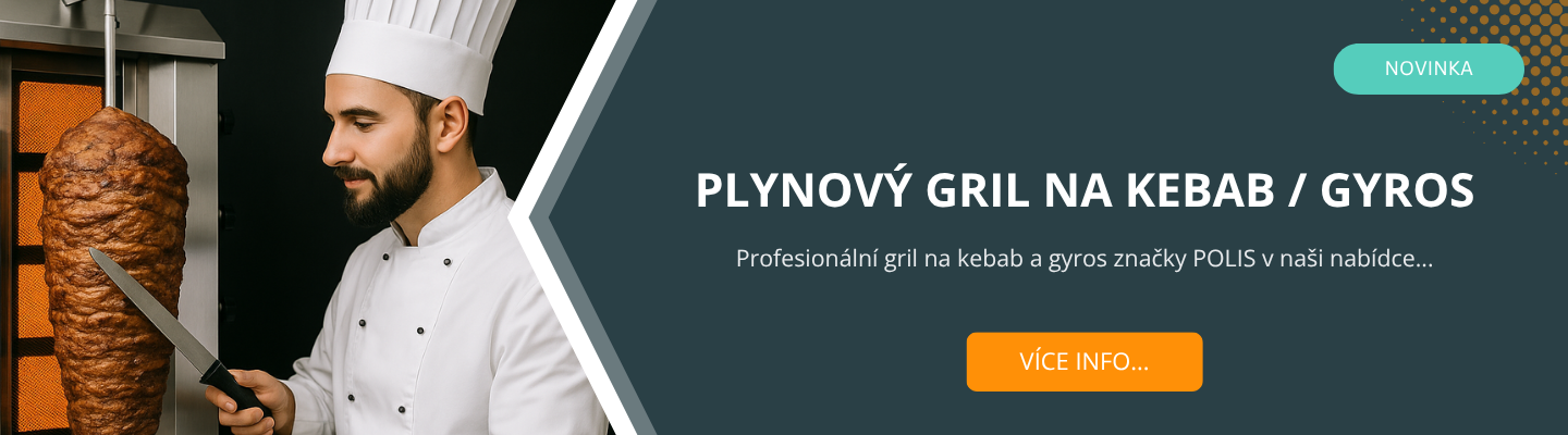 Plynový gril na kebab / gyros – 4 topná pole, kapacita do 70 kg