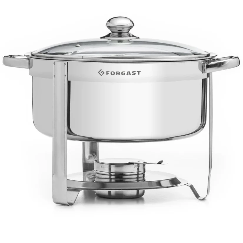 Forgast Kulatý chafing – stolní ohřívač na palivo se skleněnou poklicí, 7,5 l
