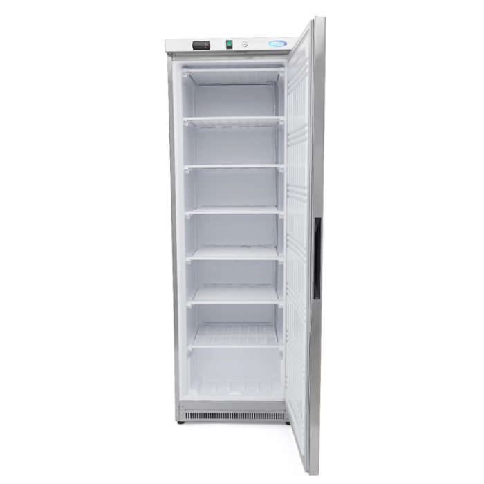 Maxima Mrazící skříň 400l, 6 pevných polic, nerez