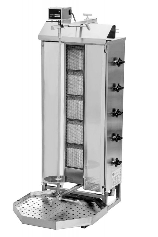 Gril na gyros a kebab, plynový, 5 hořáků, kapacita 80kg KLG222