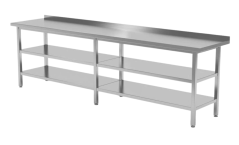 Nerezový stůl přístěnný s dvoupolicí 170×60×85 cm