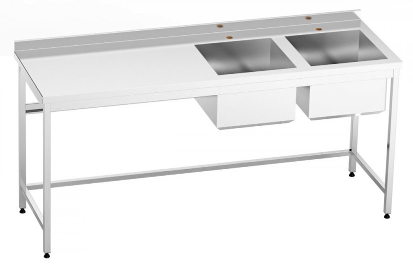GG Nerezový stůl s dvojdřezem vpravo 2000x700x850mm, dřez 500x500x300mm