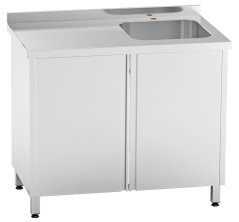 Nerezový dřez vpravo se skříňkou, křídlové dveře, 120×70×85 cm (dřez 50×50×30 cm)