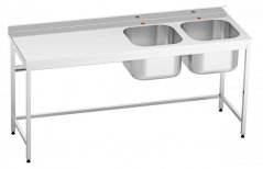 Nerezový stůl s dvojdřezem vpravo , lisovaný, dřez 40x50x30cm, zadní lem, 1600x700x850mm, nový - doprodej