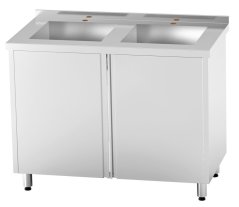 Nerezový dvojdřez se skříňkou, svařovaný, křídlové dveře, 120×70×85 cm (2× dřez 50×50×30 cm)