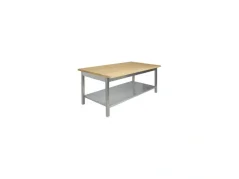 GG Nerezový stůl s dřevěnou deskou a policí 1800x600x850mm