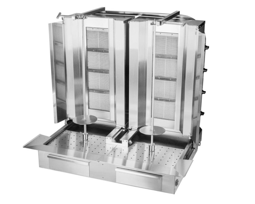 Gril na gyros a kebab, dvojitý plynový, 4+4 hořáky, kapacita 120 kg KLG224-T